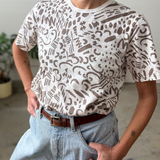 T-Shirt - Dashes & Moons in Warm Grey & Natural