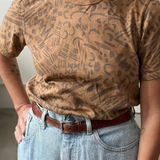 T-Shirt - Dashes & Moons in Warm Grey & Camel