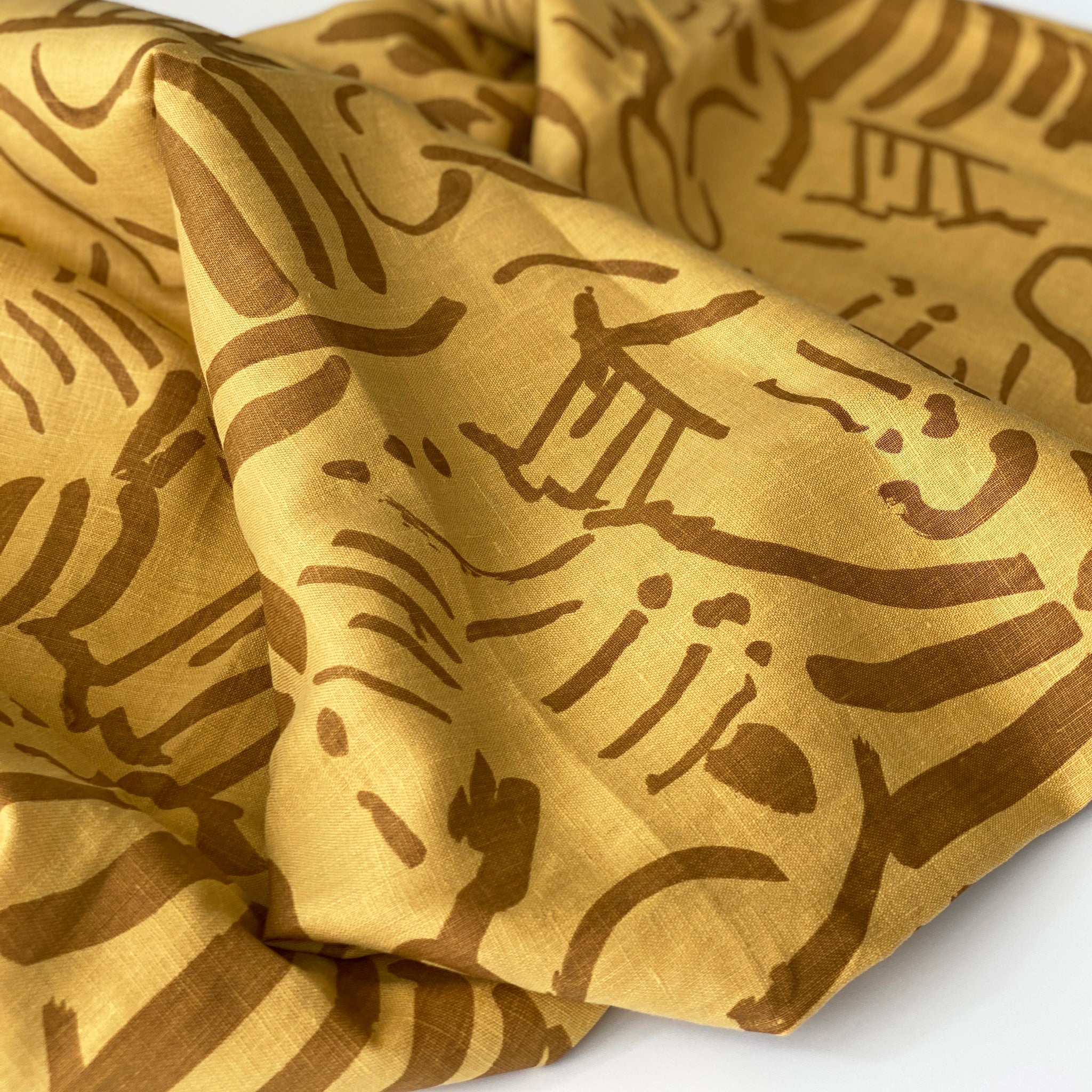 Fold in Clay on Gold - 100% Linen - FABRIC BY THE YARD