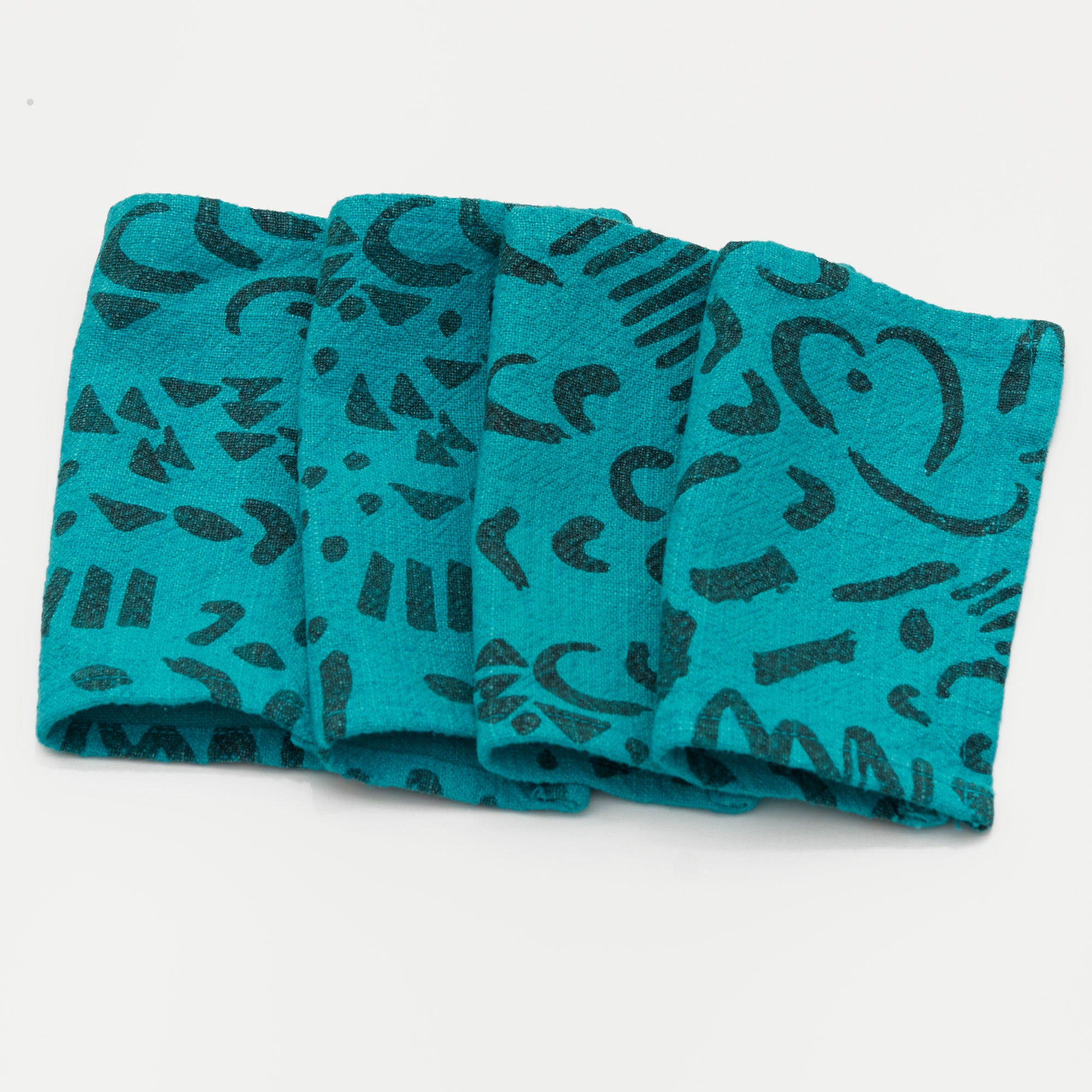 Little Napkins - Dashes & Moons - Charcoal - Turquoise