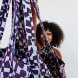 Medium Sloppy Tote - Checks - Blackberry - Fog