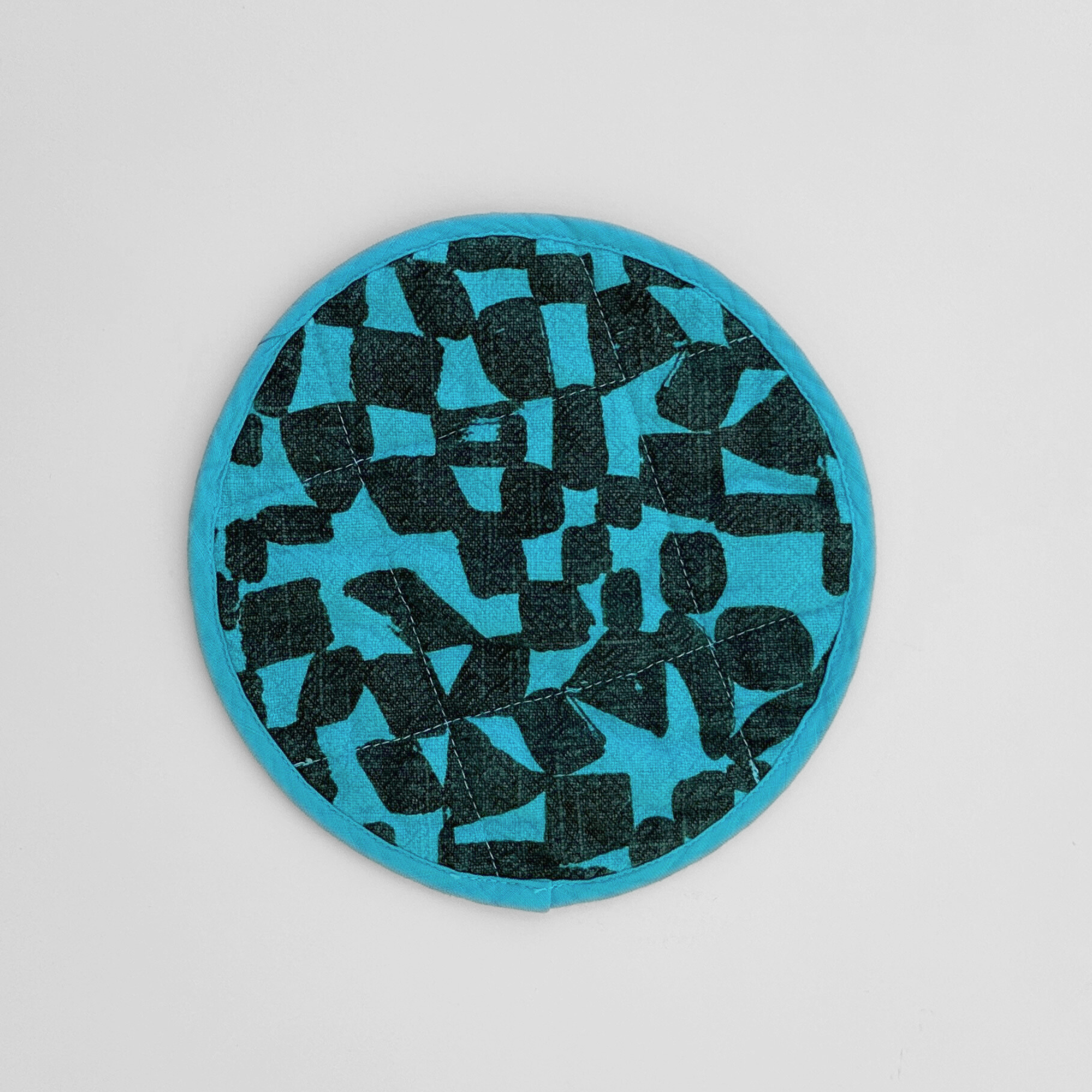 Circle Potholder - Checks - Lentil - Turquoise