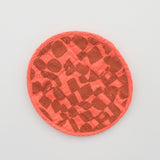 Circle Potholder - Checks - Amber - Hot Coral