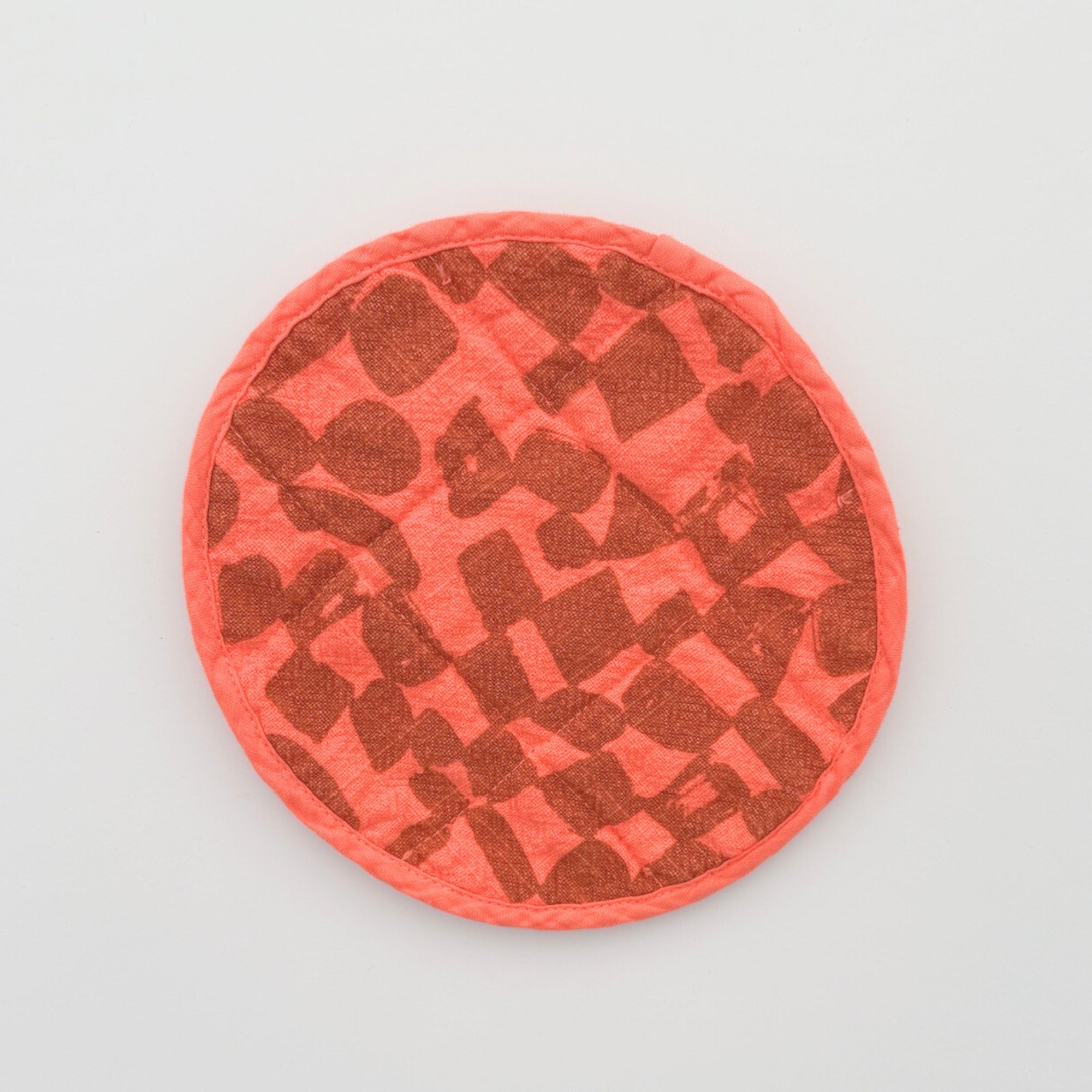 Circle Potholder - Checks - Amber - Hot Coral