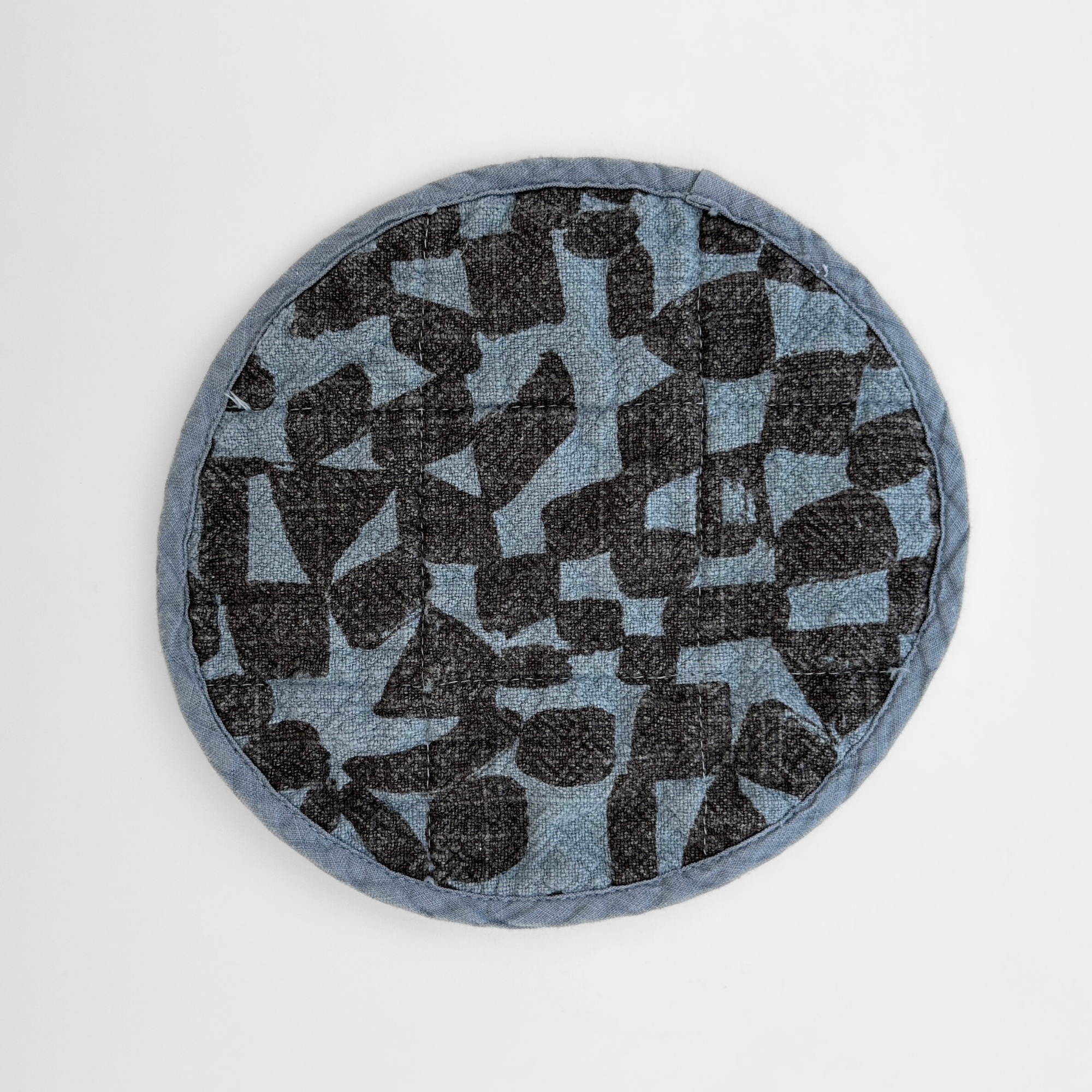 Circle Potholder - Checks - Lentil - Stone Blue