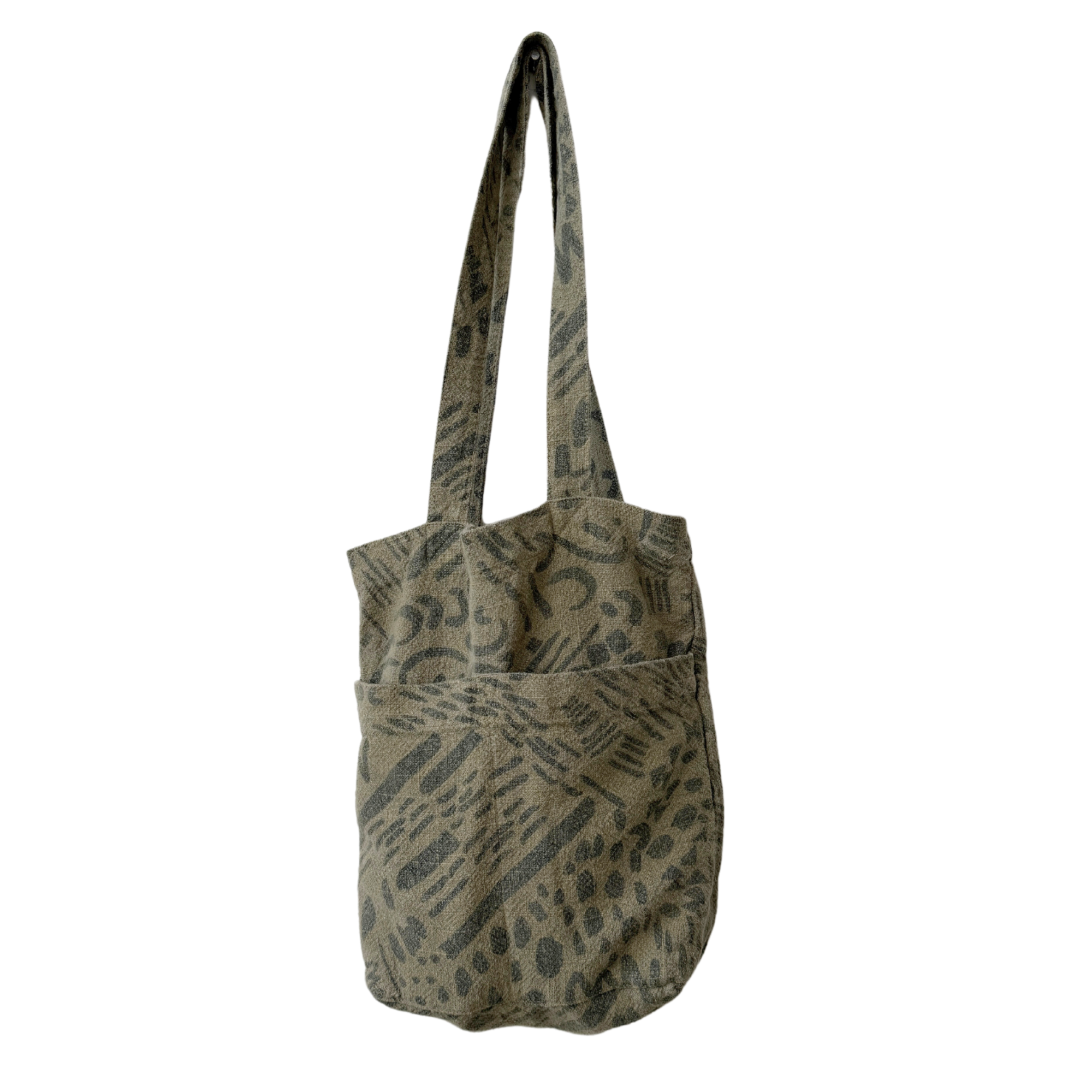 The Petite Tote - Dashes and Moons - Khaki - Charcoal