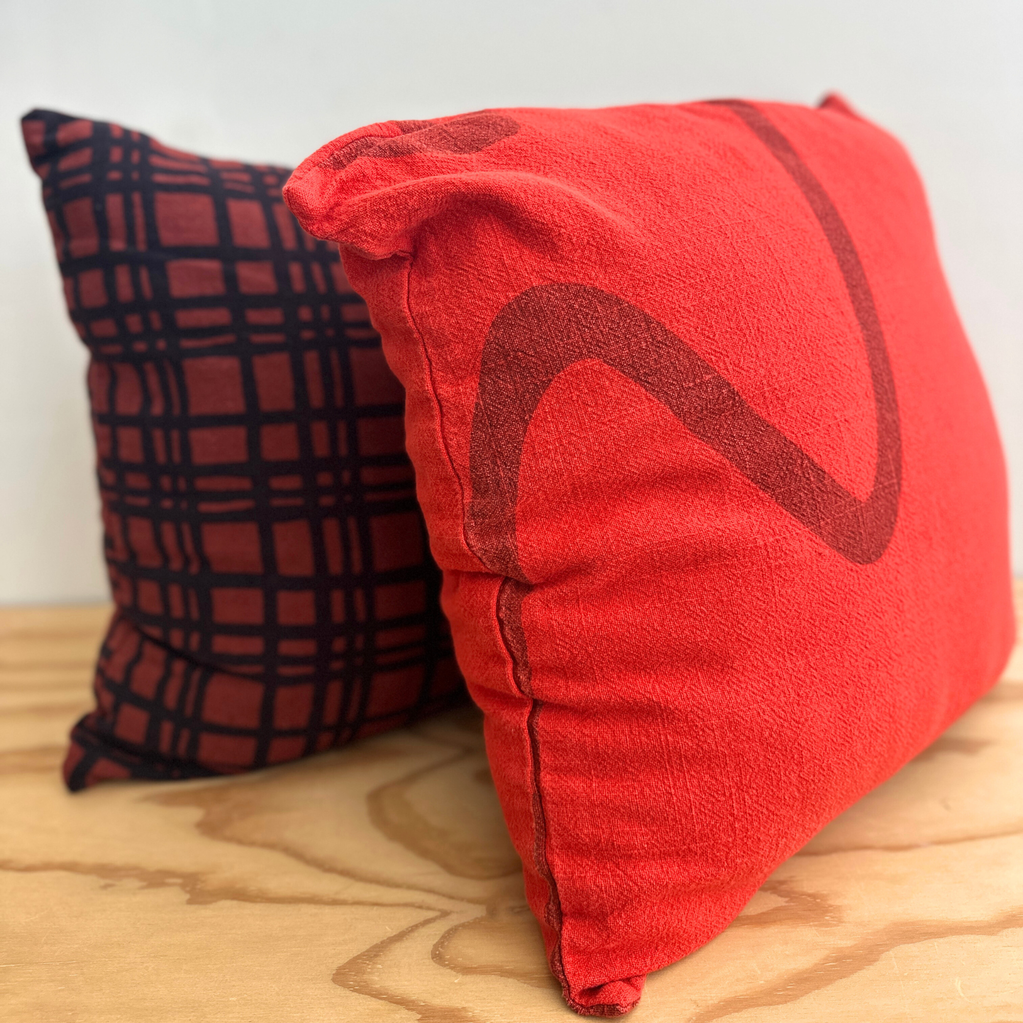 The Square Throw Pillow - Ziggy in Brick & Tomato