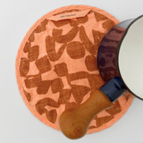 Circle Potholder - Checks - Amber - Peach