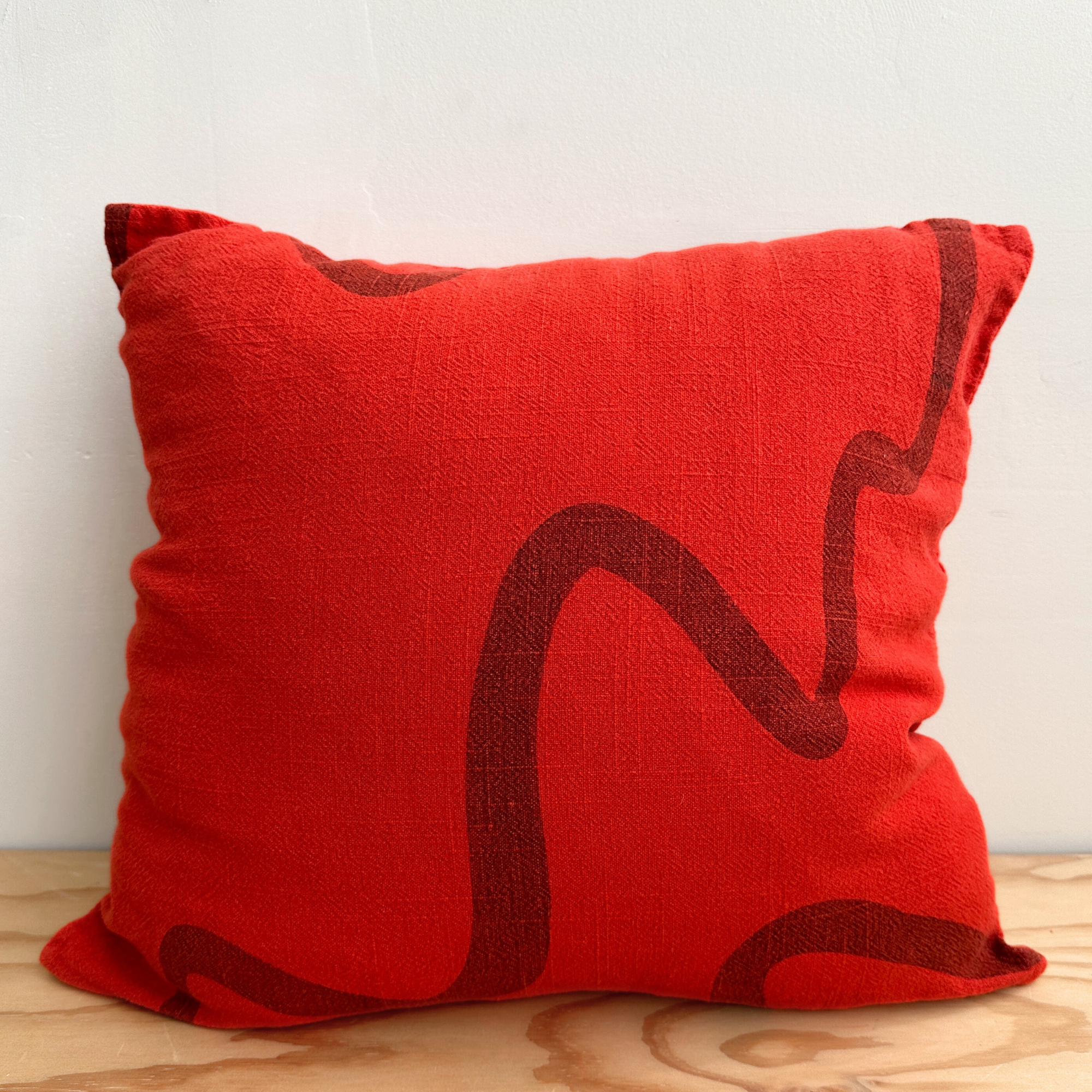 The Square Throw Pillow - Ziggy in Brick & Tomato