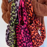 The Petite Tote - Checks - Blackberry - Walnut