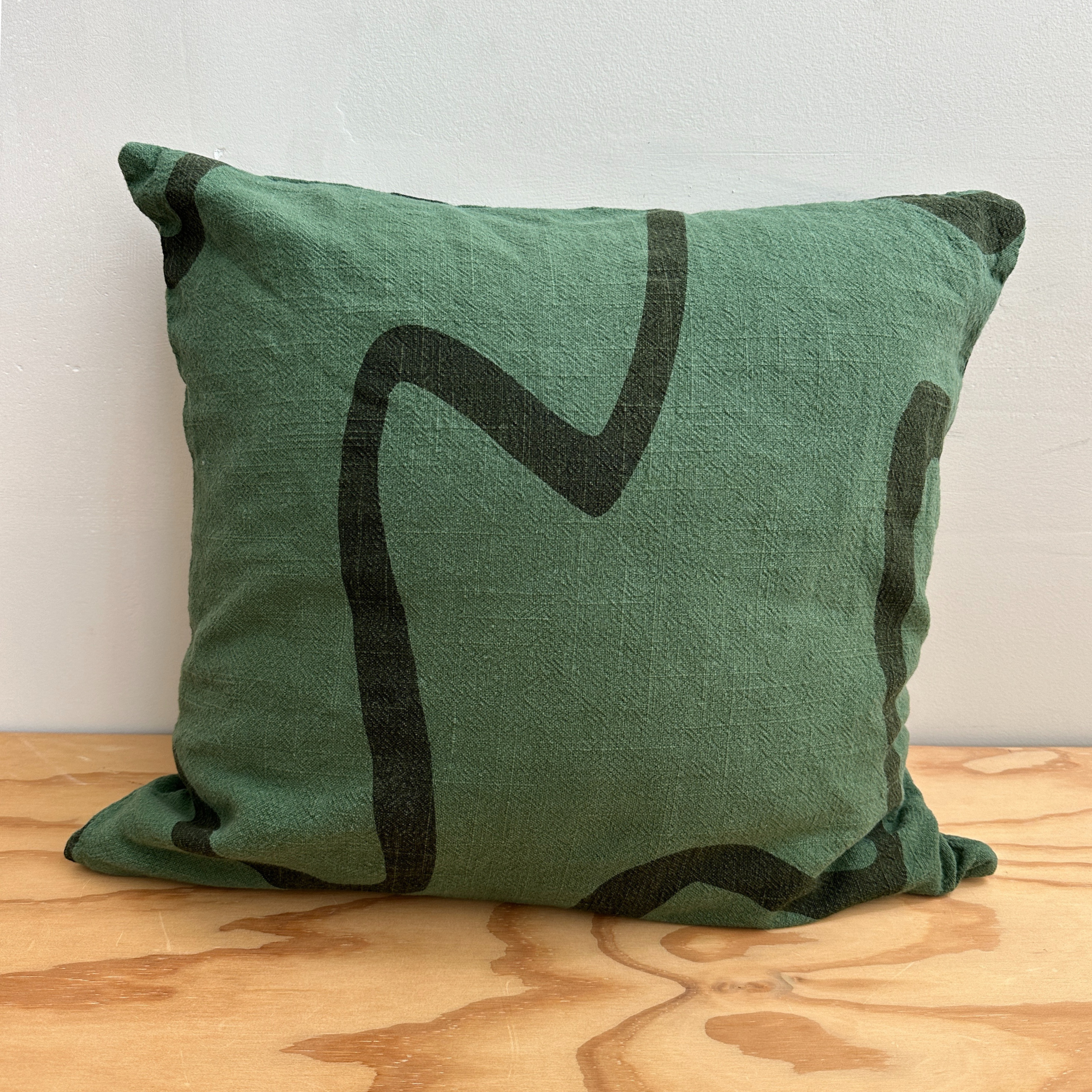 The Square Throw Pillow - Ziggy in Olive & Evergreen