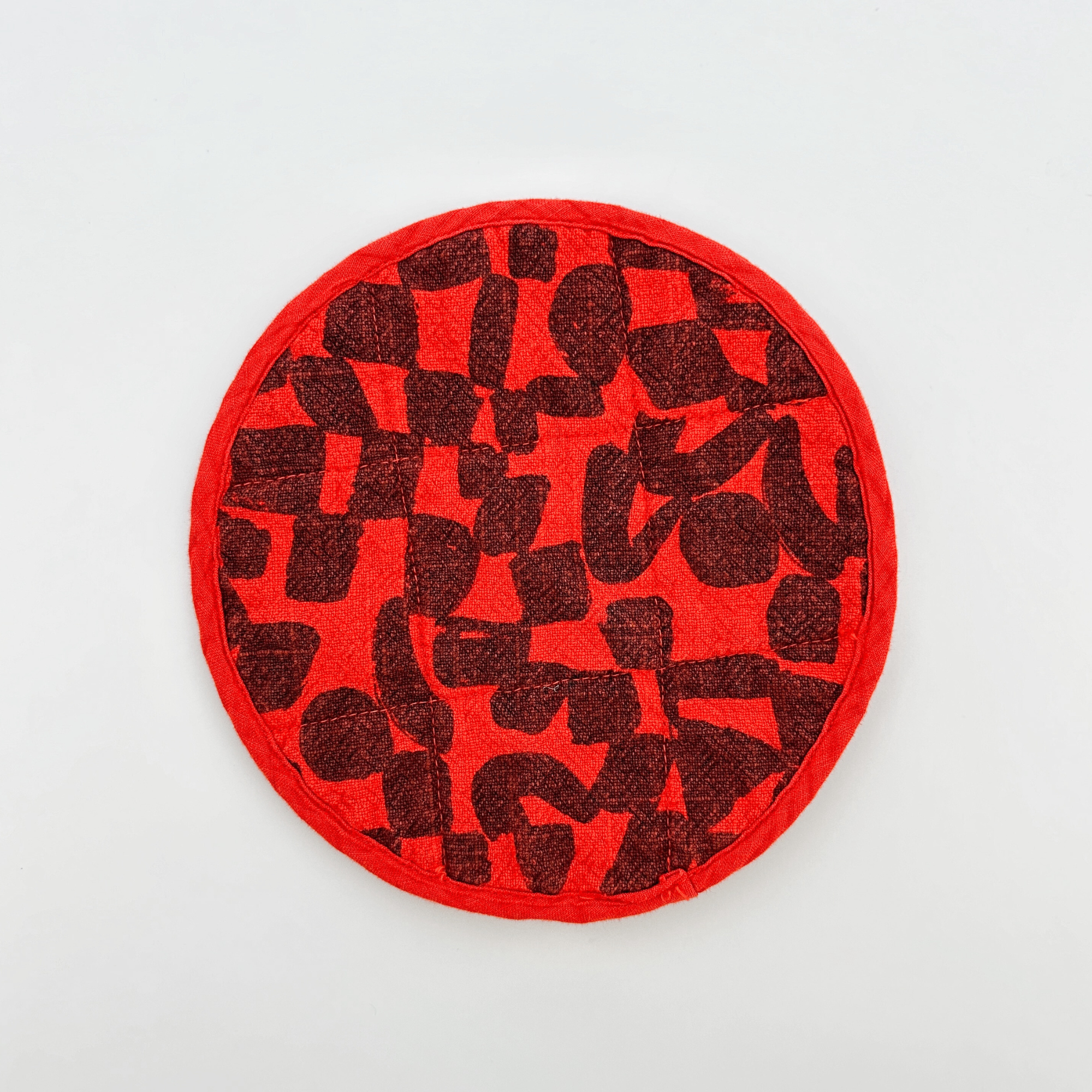 Circle Potholder - Checks - Lentil - Tomato