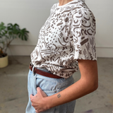 T-Shirt - Dashes & Moons in Warm Grey & Natural