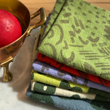 Tea Towel - Dashes & Moons - Warm Grey - Tomato