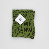 Tea Towel - Dashes & Moons - Warm Grey - Moss