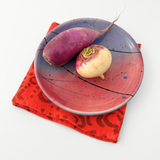 Tea Towel - Dashes & Moons - Warm Grey - Tomato