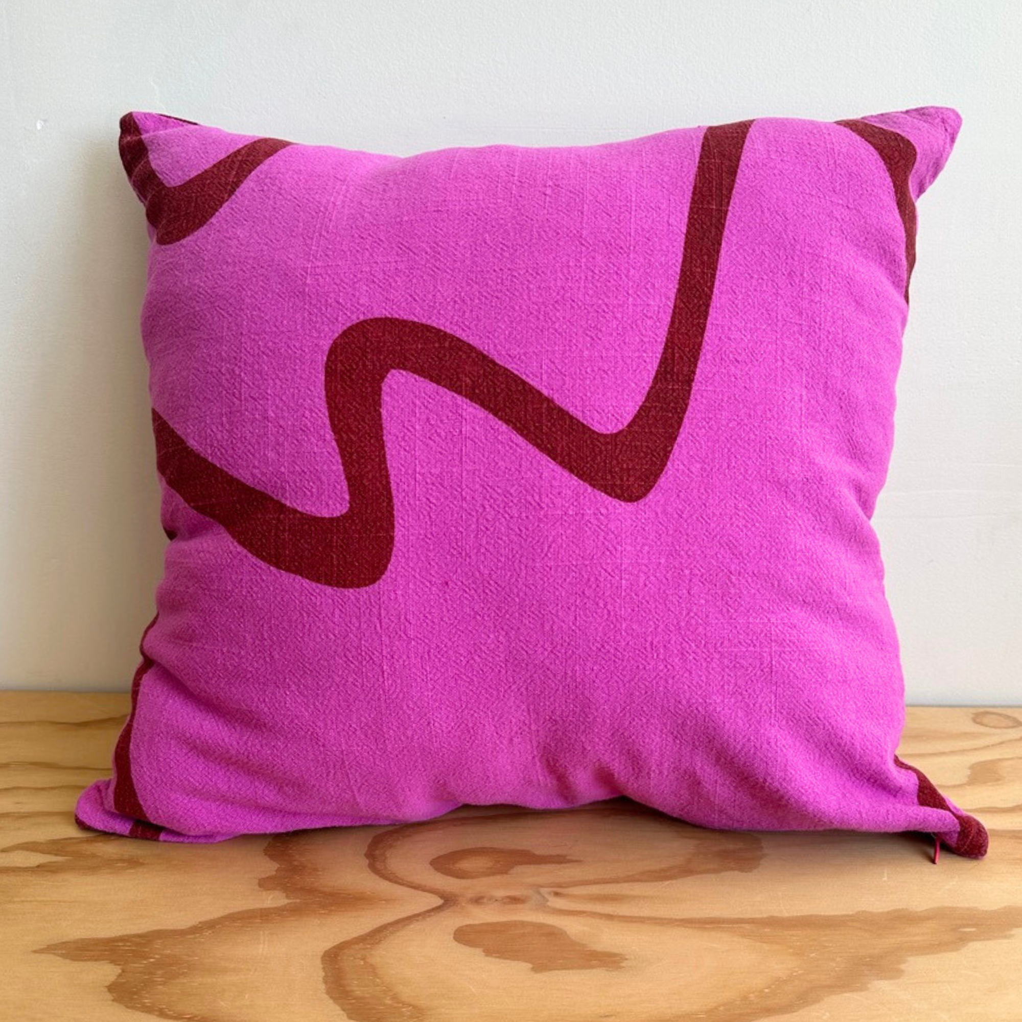 The Square Throw Pillow - Ziggy in Brick & Fuchsia