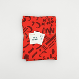 Tea Towel - Dashes & Moons - Warm Grey - Tomato
