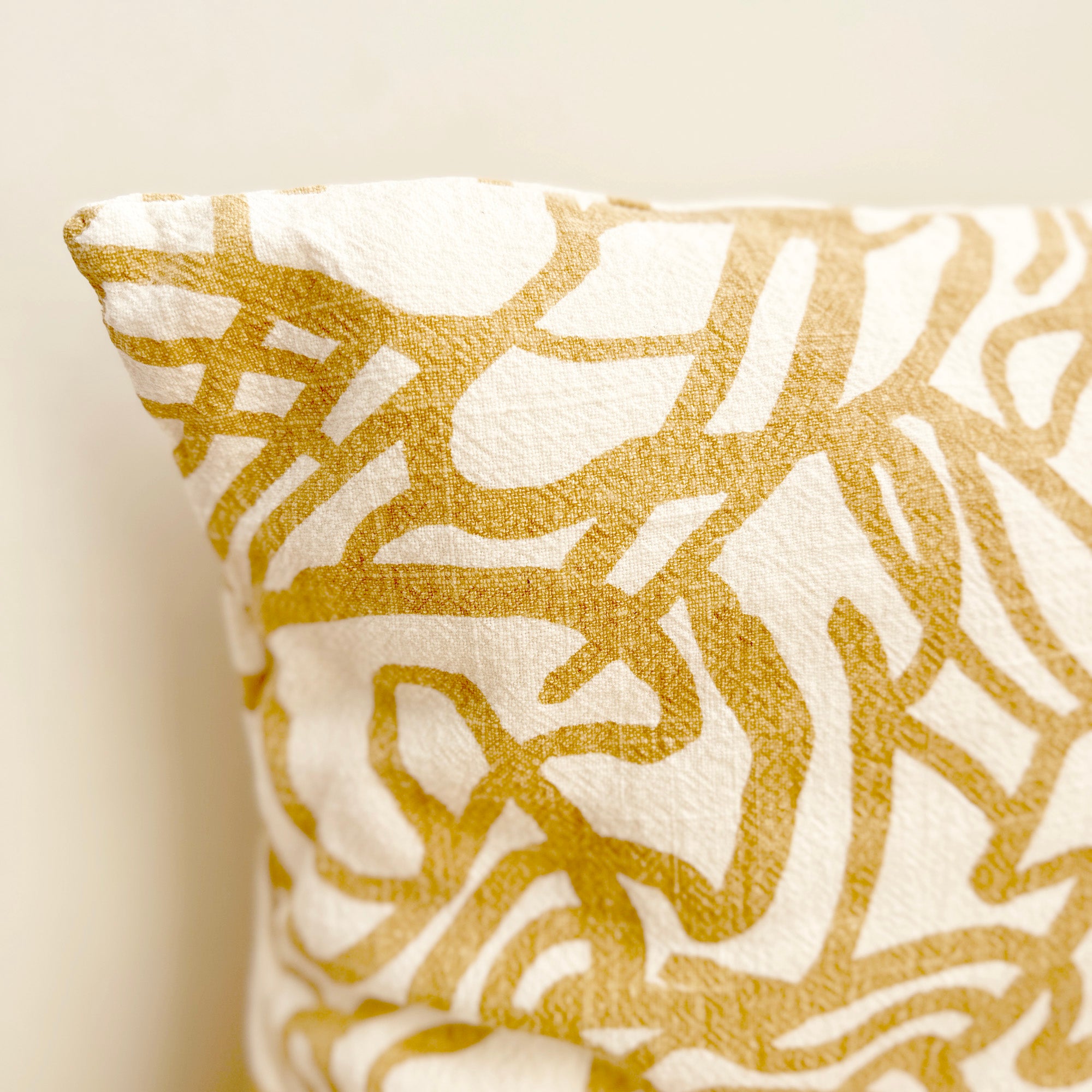 The Square Throw Pillow - River in Gold and Bare