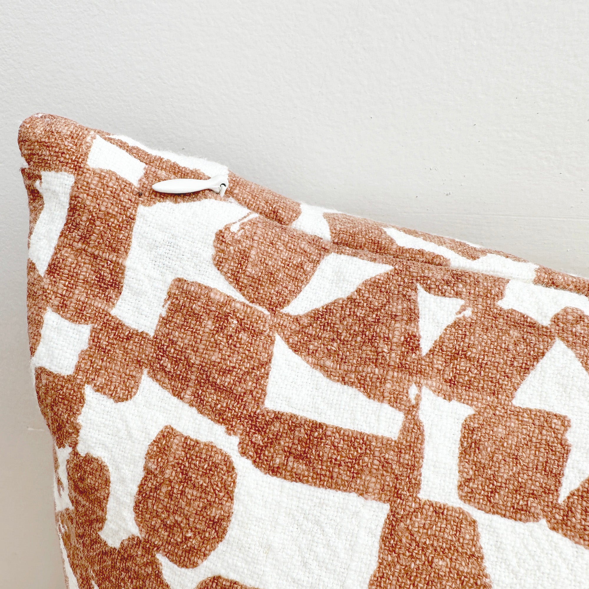 The Square Throw Pillow - Checks in Amber and Bare