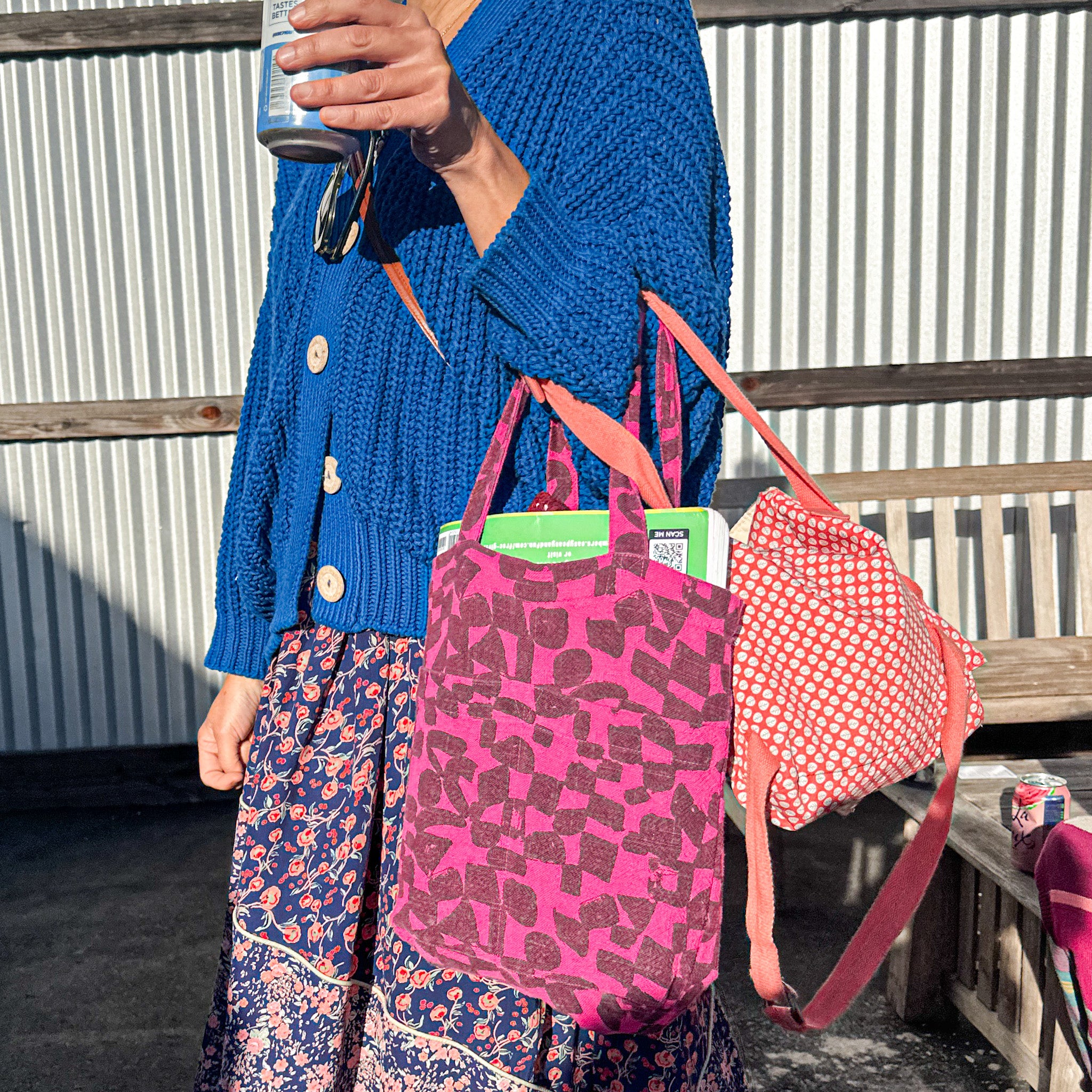 The Petite Tote - Checks - Lentil - Fuchsia