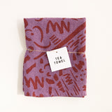 Tea Towel - Dashes & Moons - Brick - Misty Mauve