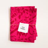 Tea Towel - Dashes & Moons - Brick - Hot Pink