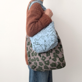 The Medium Sloppy Tote - Celeste - Grass - Walnut