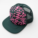 Trucker Hat - Dashes & Moon - Bubblegum Pink - Forest