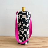 The Wine Tote - Checks - Black - Natural with Fuchsia