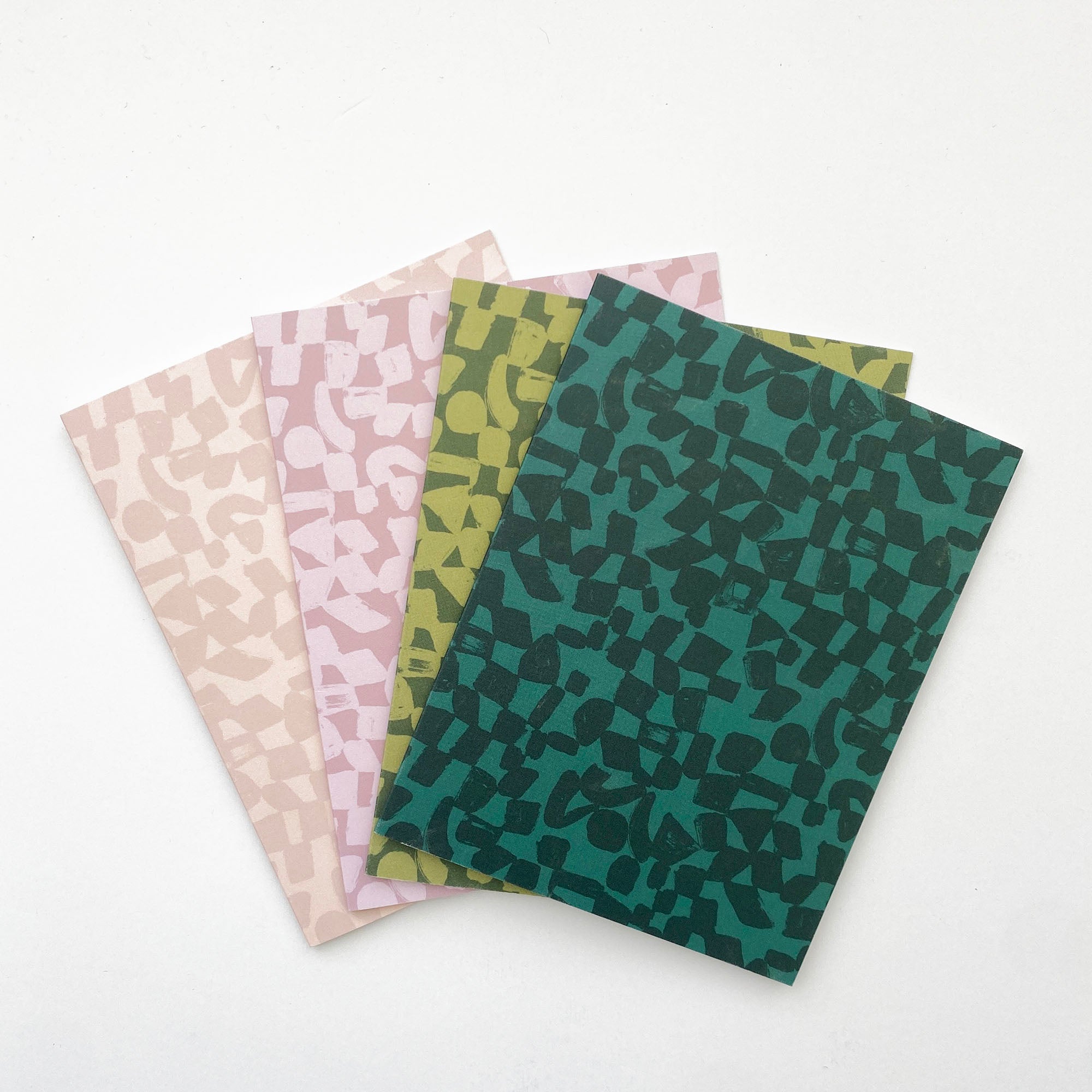 Greeting Card Set - Checks in Earthy Greens and Dusty Mauves