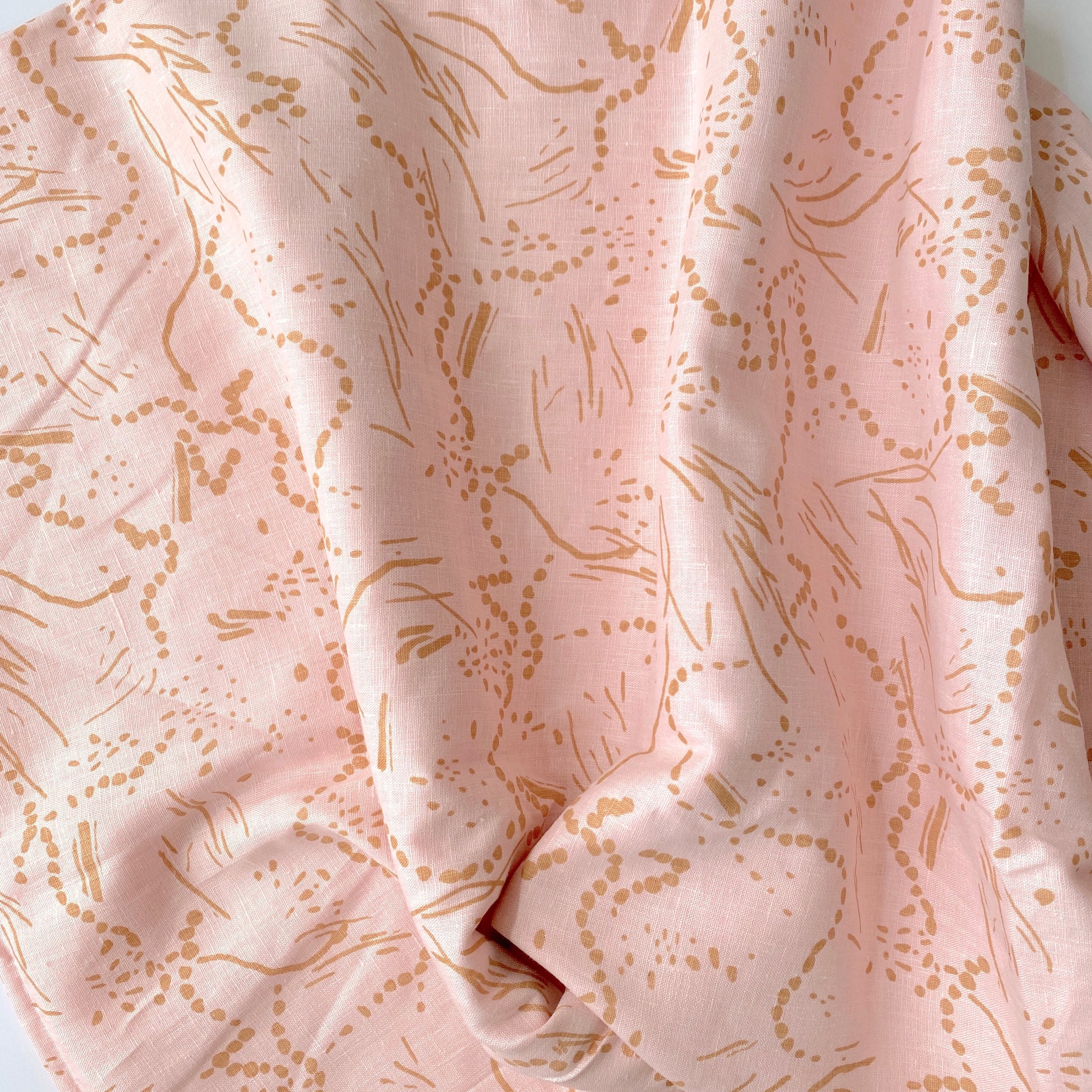 Drape in Gold on Dusty Pink - 100% linen - FABRIC BY THE YARD