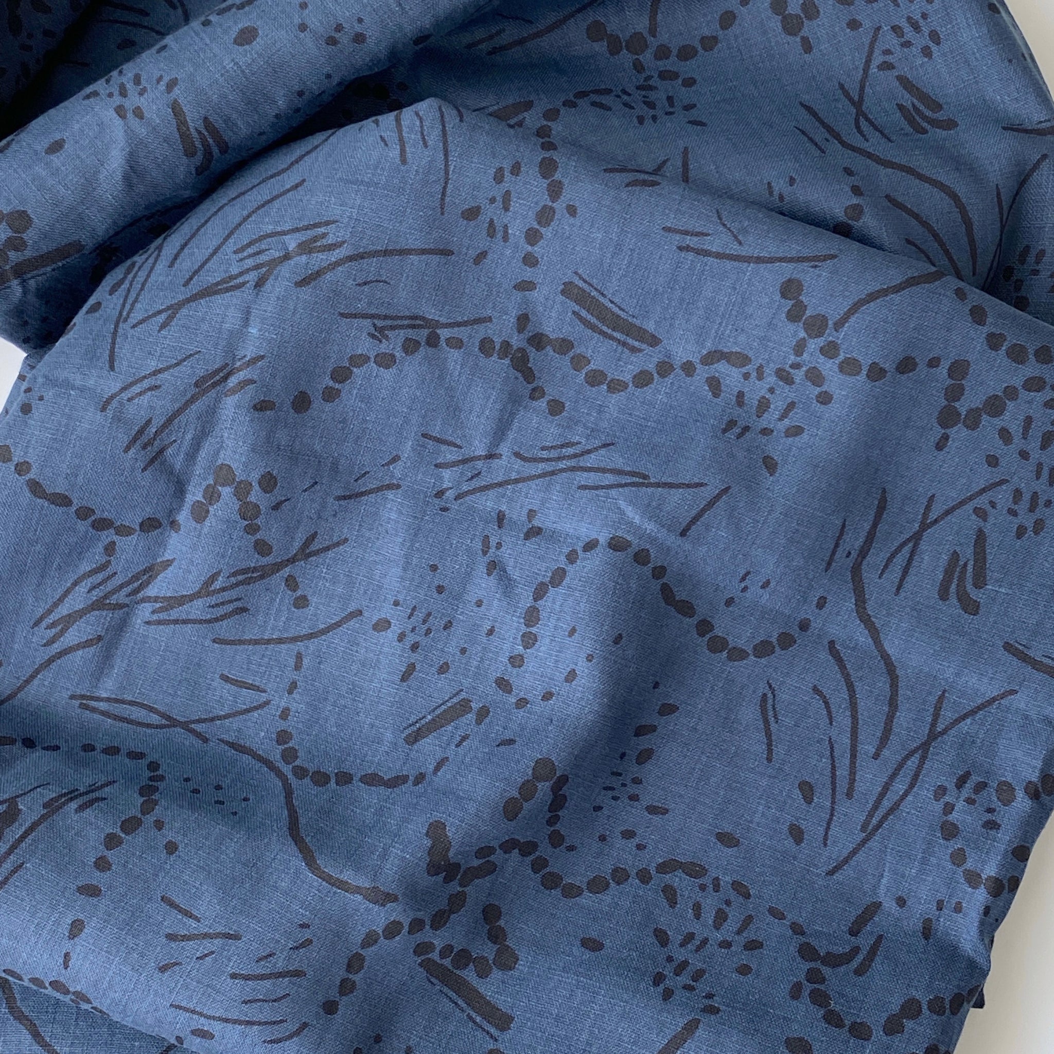 Drape in Midnight on Deep Blue - 100% linen - FABRIC BY THE YARD