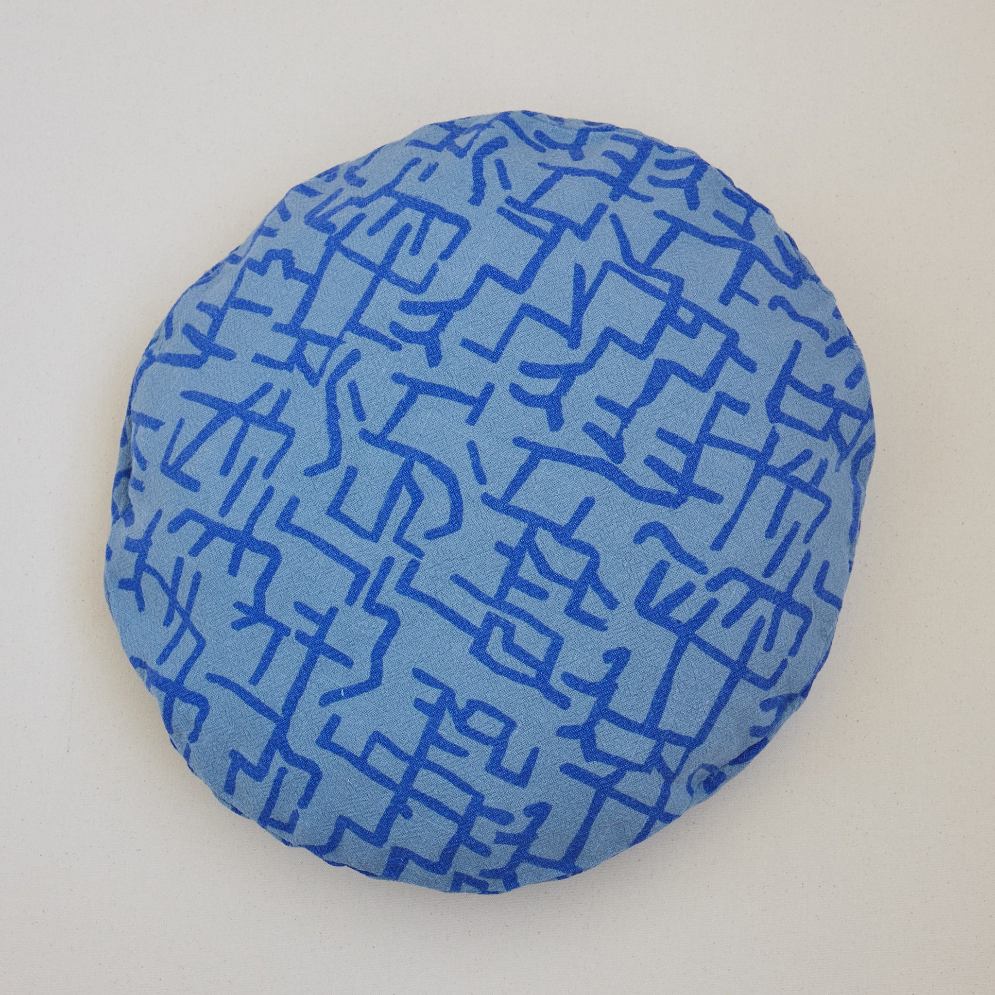 The Round Throw Pillow - Guston in Cobalt and Stone Blue