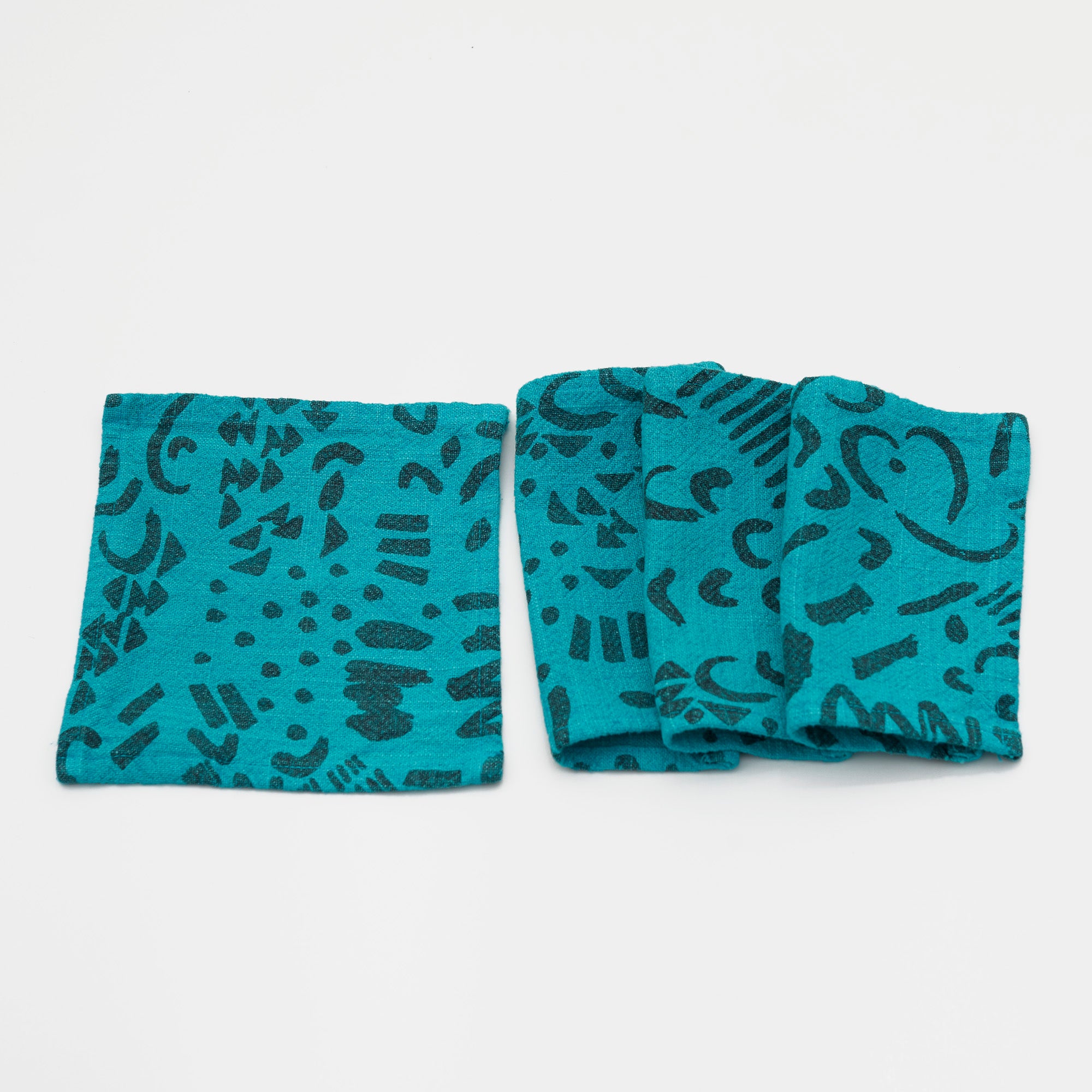 Little Napkins - Dashes & Moons - Charcoal - Turquoise