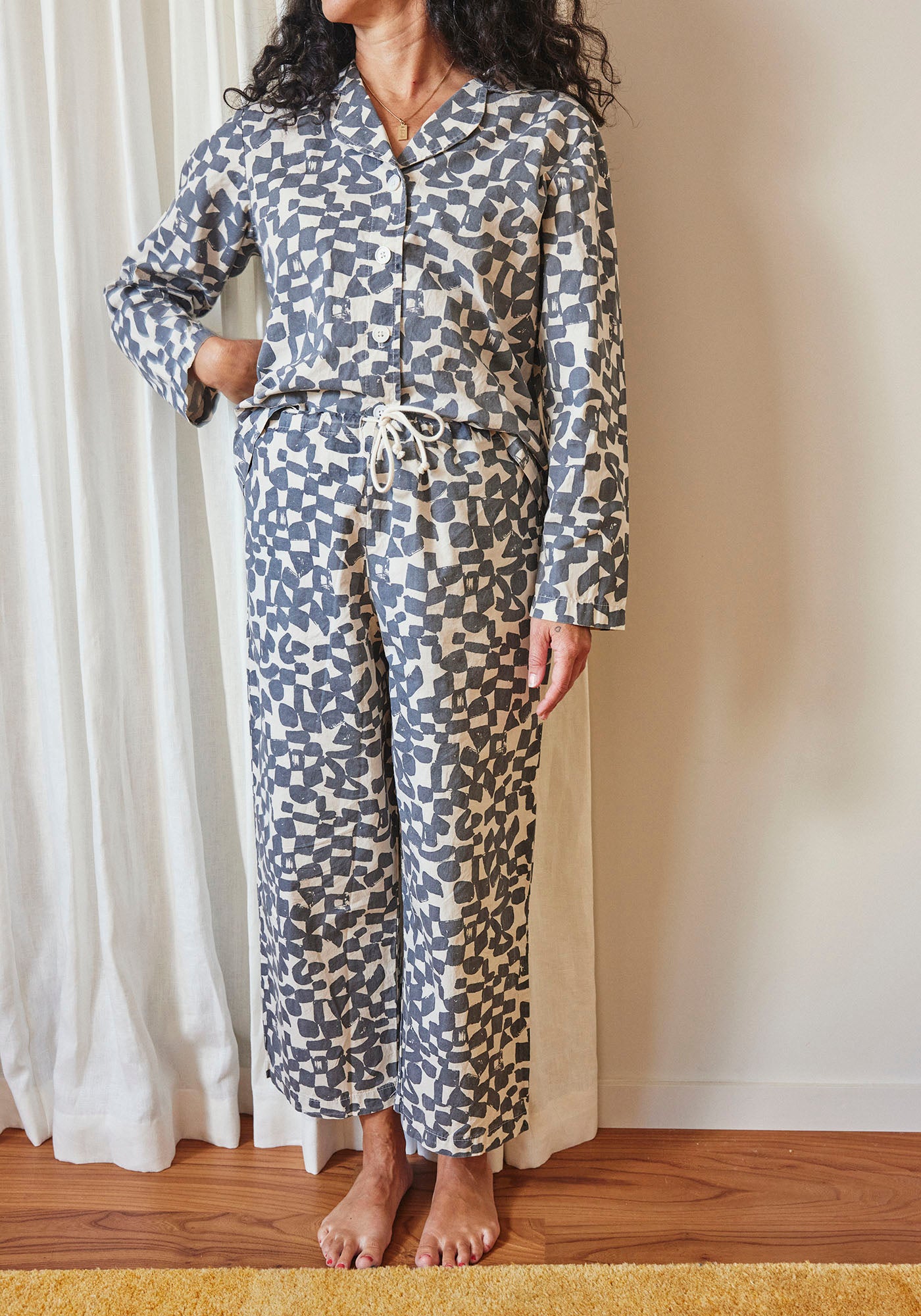 Pajama Top - Checks - Faded Black & Natural